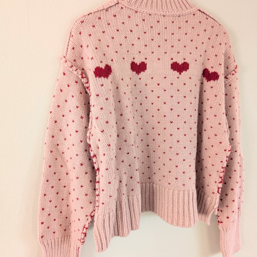 Women’s Pink Heart Knit Crewneck Sweater - Picture 16 of 16